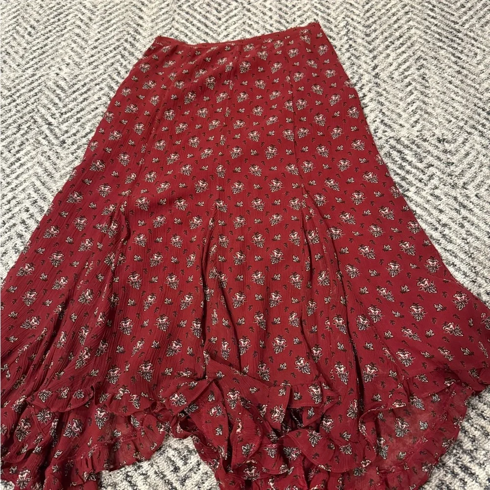 PAIGE Burgundy Floral skirt 2 - Picture 2 of 2
